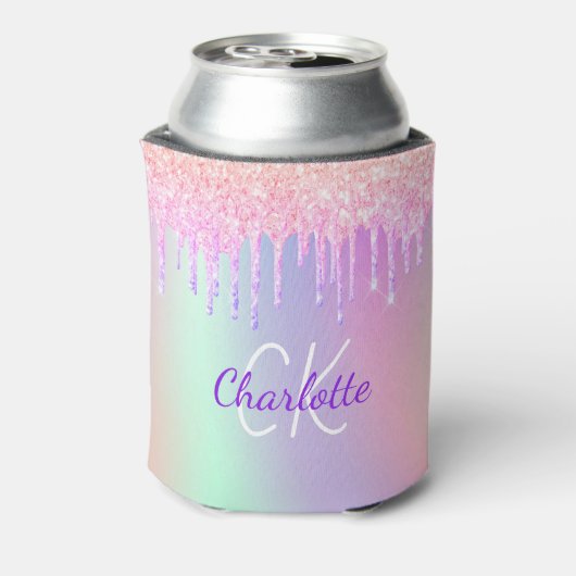 Rafraîchisseur Pour Canette Parties scintillant arc-en-ciel goutte rose monogr (Can Dos)