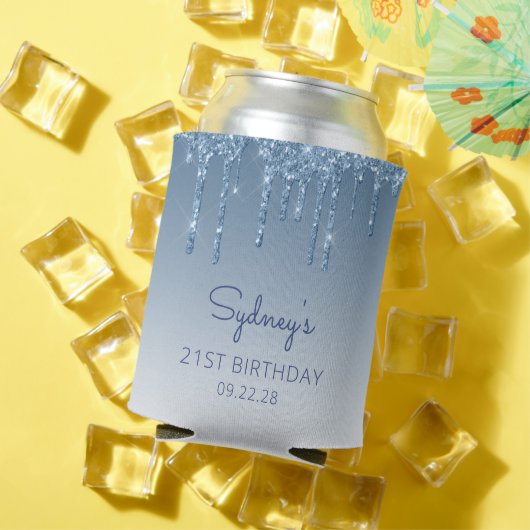 Rafraîchisseur Pour Canette Parties scintillant bleue personnalisée 21e annive (Été in situ)