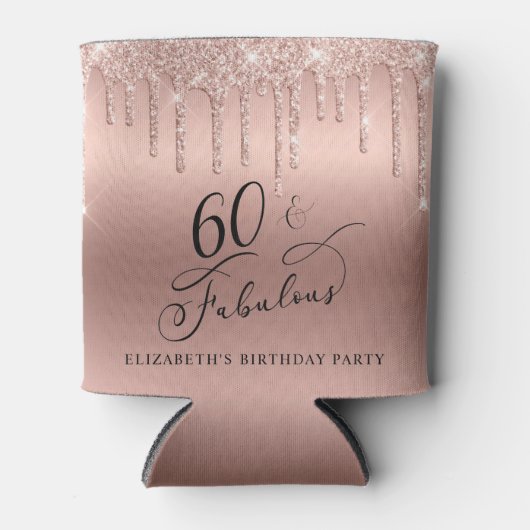 Rafraîchisseur Pour Canette Parties scintillant d'or rose 60e fête d'anniversa (Devant)