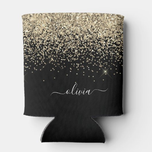 Rafraîchisseur Pour Canette Parties scintillant Noir Or Script Monogramme Nom  (Dos)