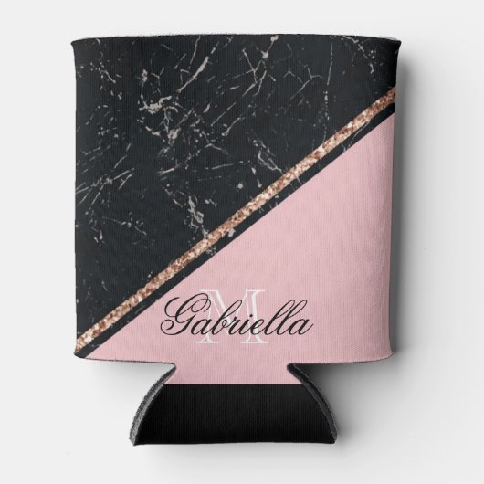 Rafraîchisseur Pour Canette Parties scintillant or Rose en marbre noir (Devant)