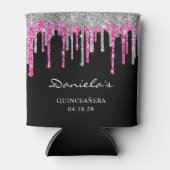 Rafraîchisseur Pour Canette Parties scintillant rose chaud argent gouttes noir (Devant)