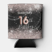 Rafraîchisseur Pour Canette Parties scintillant rose chic et noir 16e annivers (Devant)