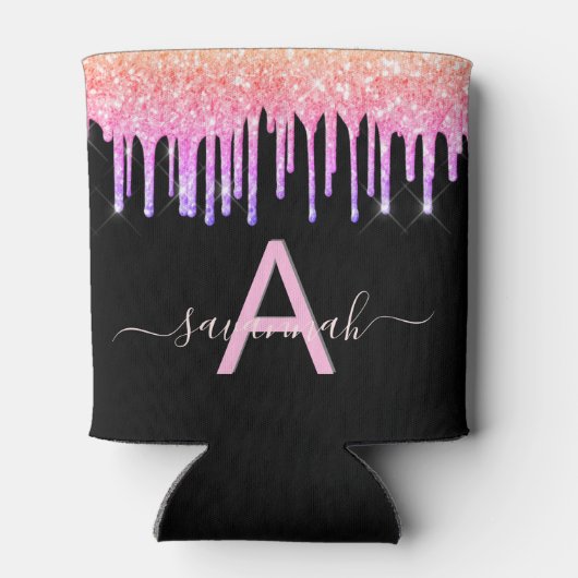 Rafraîchisseur Pour Canette Parties scintillant violet rose noir gouttes monog (Dos)