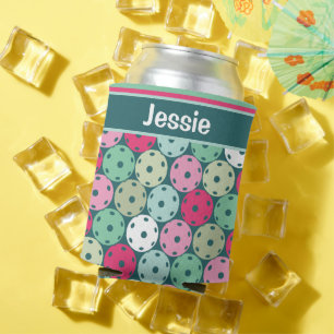 Rafraîchisseur Pour Canette Pastel Pickleballs sur vert foncé, avec nom