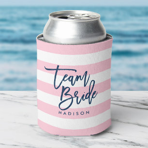 Rafraîchisseur Pour Canette Pastel Pink et White Stripes Blue Team Bride
