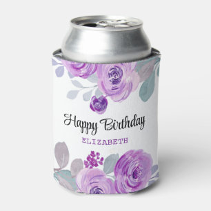 Rafraîchisseur Pour Canette Pastel Purple Rose Verdure Joyeux Anniversaire