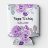 Rafraîchisseur Pour Canette Pastel Purple Rose Verdure Joyeux Anniversaire (Dos)