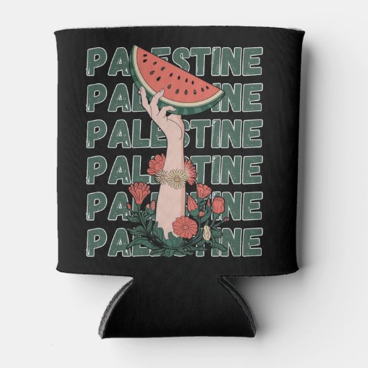 Rafraîchisseur Pour Canette pastèque, fleurs et texte Palestine Répéter (Devant)