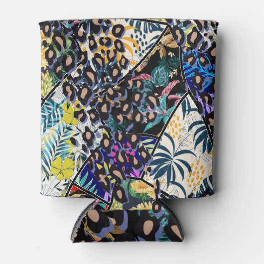 Rafraîchisseur Pour Canette Patchwork de feuilles, Arrière - plan tropical (Devant)