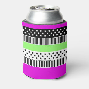 Rafraîchisseur Pour Canette Patchwork de rayures noir et blanc et néon