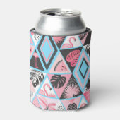 Rafraîchisseur Pour Canette Patchwork flamingo tropical, motif de palmier. (Can devant)