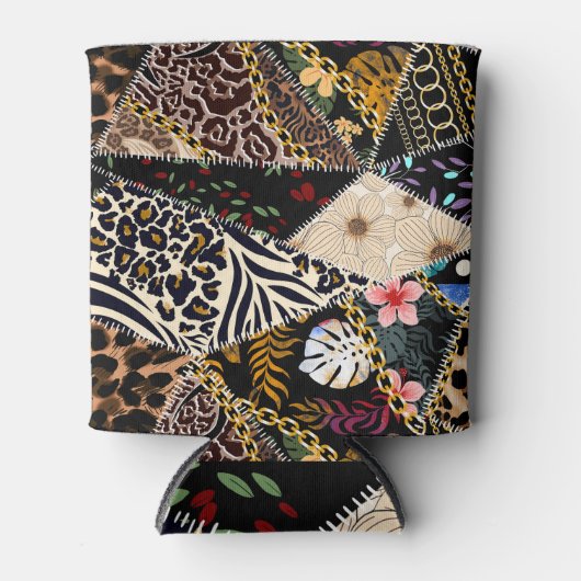 Rafraîchisseur Pour Canette Patchwork Leopard : Ethnic Lining Design. (Devant)