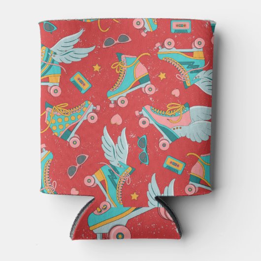 Rafraîchisseur Pour Canette Patins à rouleaux rétro : Arrière - plan rouge bri (Devant)