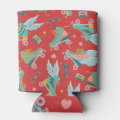 Rafraîchisseur Pour Canette Patins à rouleaux rétro : Arrière - plan rouge bri (Dos)