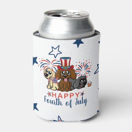 Rafraîchisseur Pour Canette Patriotique 4 juillet Chiens Feu d'artifice mignon (Can devant)
