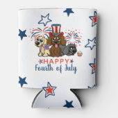 Rafraîchisseur Pour Canette Patriotique 4 juillet Chiens Feu d'artifice mignon (Devant)