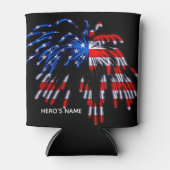 Rafraîchisseur Pour Canette Patriotique USA Drapeau Feu d'artifice Rouge Bleu (Devant)
