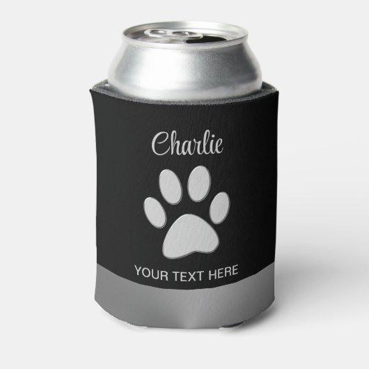 Rafraîchisseur Pour Canette Paw Chien Argent sur arrière - plan noir (Can Dos)