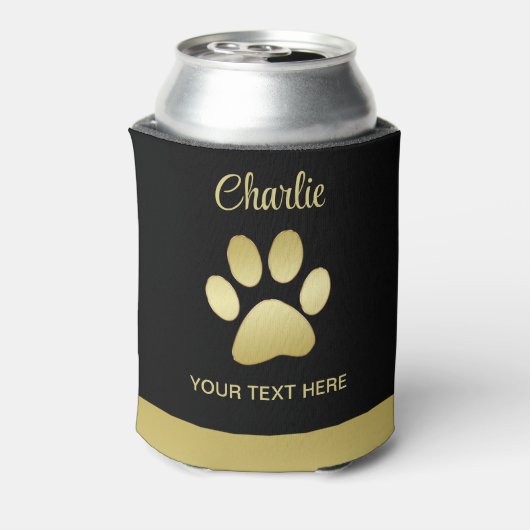 Rafraîchisseur Pour Canette Paw chien brillant or sur arrière - plan noir (Can Dos)