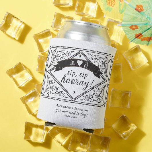 Rafraîchisseur Pour Canette Pays Ouest Rustique Floral Noir Blanc Mariage (Été in situ)