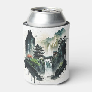 Rafraîchisseur Pour Canette Paysage antique de l'encre chinoise avec cascade