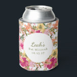 Rafraîchisseur Pour Canette Peach Pink Yellow Floral Bat mitzvah Nom personnal<br><div class="desc">Aquarelle rose rose jaune tendance Bat mitzvah floral Nom personnalisé Can Cooler</div>