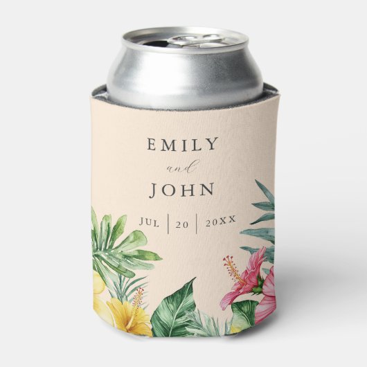 Rafraîchisseur Pour Canette Pêcher Elégant Aquarelle Mariage floral tropical (Can devant)