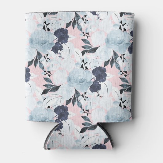 Rafraîchisseur Pour Canette Peinture d'aquarelle florale bleu (Devant)