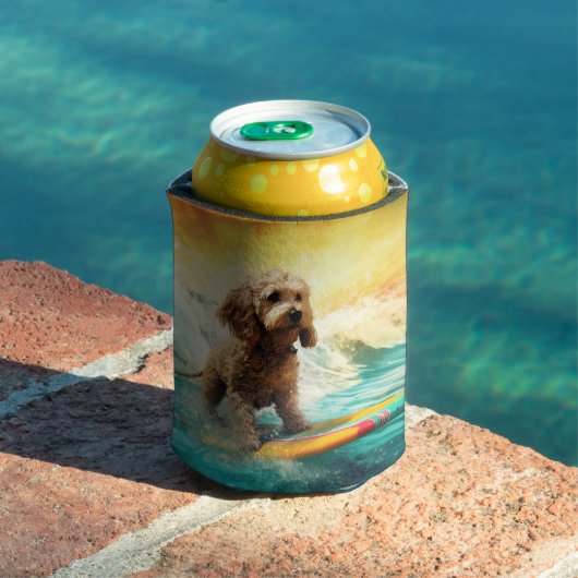 Rafraîchisseur Pour Canette Peinture de surf de plage de Cockapoo  (Piscine in situ)