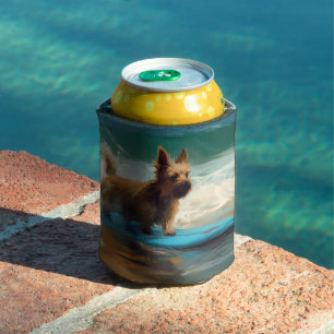 Rafraîchisseur Pour Canette Peinture de surf de plage de Terrier Australien