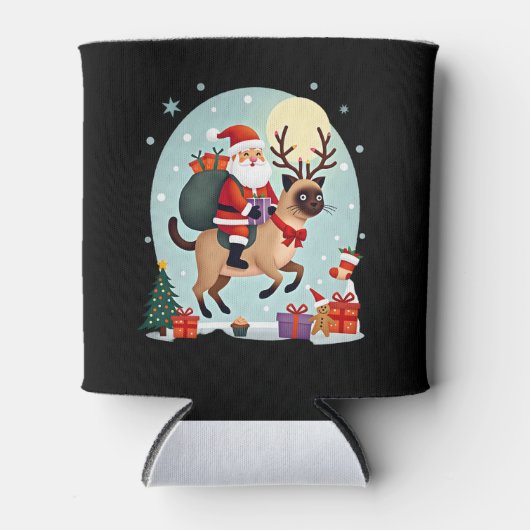 Rafraîchisseur Pour Canette Père Noël équitation renne Siamese Chat Noël Arbre (Devant)
