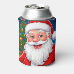 Rafraîchisseur Pour Canette Père Noël souriant avec un chapeau rouge à Noël