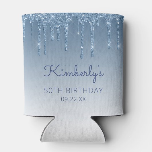 Rafraîchisseur Pour Canette Personalized Blue Glitter Drip 50th Birthday (Dos)