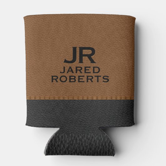 Rafraîchisseur Pour Canette Personalized Monogram Brown & Black Leather (Dos)