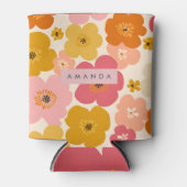 Rafraîchisseur Pour Canette Personalized Retro Mustard and Pink Floral Blooms  (Devant)