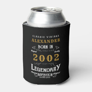 Rafraîchisseur Pour Canette Personnalisé 21e anniversaire Né 2002 Vintage Noir