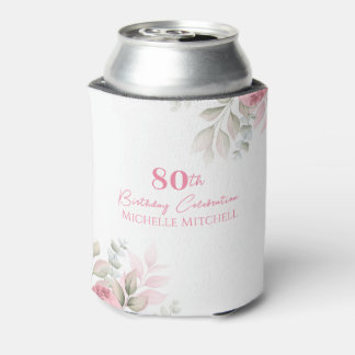 Rafraîchisseur Pour Canette Personnalisé 80e anniversaire Aquarelle rose Flora