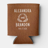 Rafraîchisseur Pour Canette Personnalisé Cuir Brown Imprimer mariage Favoriser (Devant)