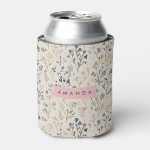Rafraîchisseur Pour Canette Personnalisé Elégant Fleur sauvage bleu et beige