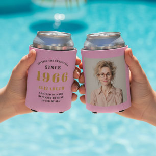 Rafraîchisseur Pour Canette Personnalisé Or Rose 60e Anniversaire Avec Photo