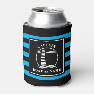 Rafraîchisseur Pour Canette Phare classique Capitaine ou nom de bateau bleu