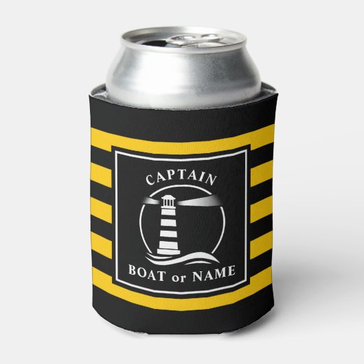 Rafraîchisseur Pour Canette Phare classique Capitaine ou nom de bateau Jaune (Can devant)