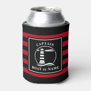 Rafraîchisseur Pour Canette Phare classique Capitaine ou nom de bateau Rouge