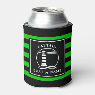 Rafraîchisseur Pour Canette Phare classique Capitaine ou nom de bateau Vert