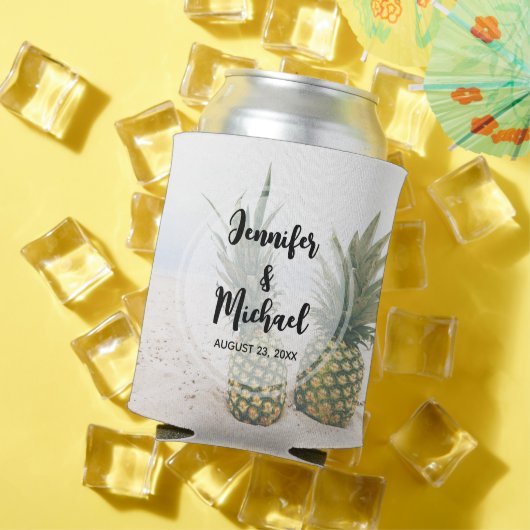 Rafraîchisseur Pour Canette Photo de 2 ananas lors d'un mariage sur la plage (Été in situ)