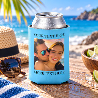 Rafraîchisseur Pour Canette Photo et texte personnalisés bleu clair doux