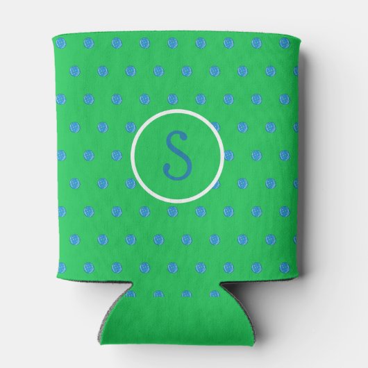 Rafraîchisseur Pour Canette Pickleball bleu Preppy initial vert (Dos)