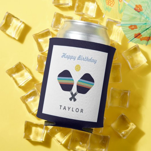 Rafraîchisseur Pour Canette Pickleball Party Sports Bleu foncé Paddles rayées (Été in situ)