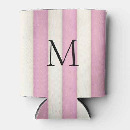 Rafraîchisseur Pour Canette Pink & Antique White Stripes Monogramme (Devant)